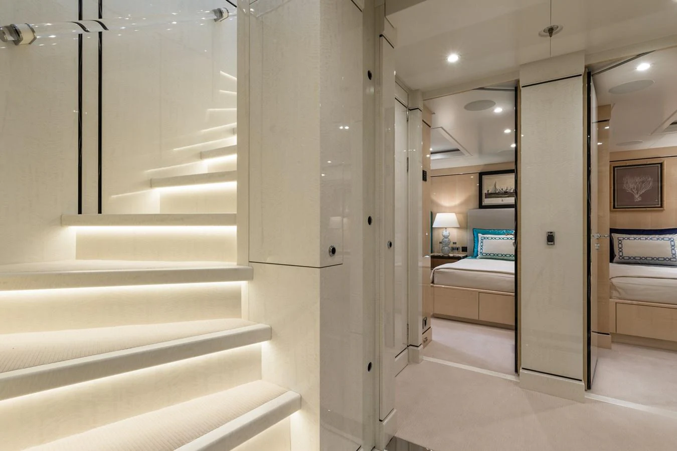 a room with a glass door aboard LILI Yacht for Charter