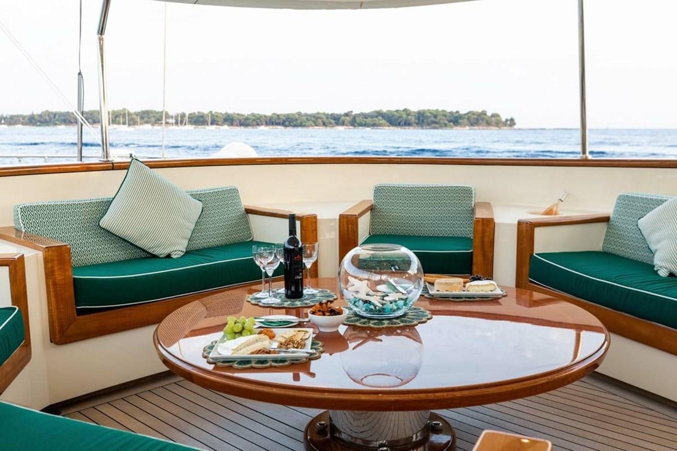 a table with food on it aboard NORFOLK STAR Yacht for Charter