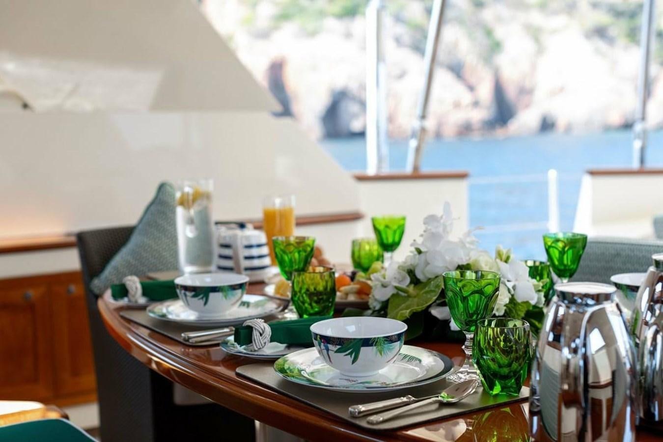 a table with food and drinks aboard NORFOLK STAR Yacht for Charter