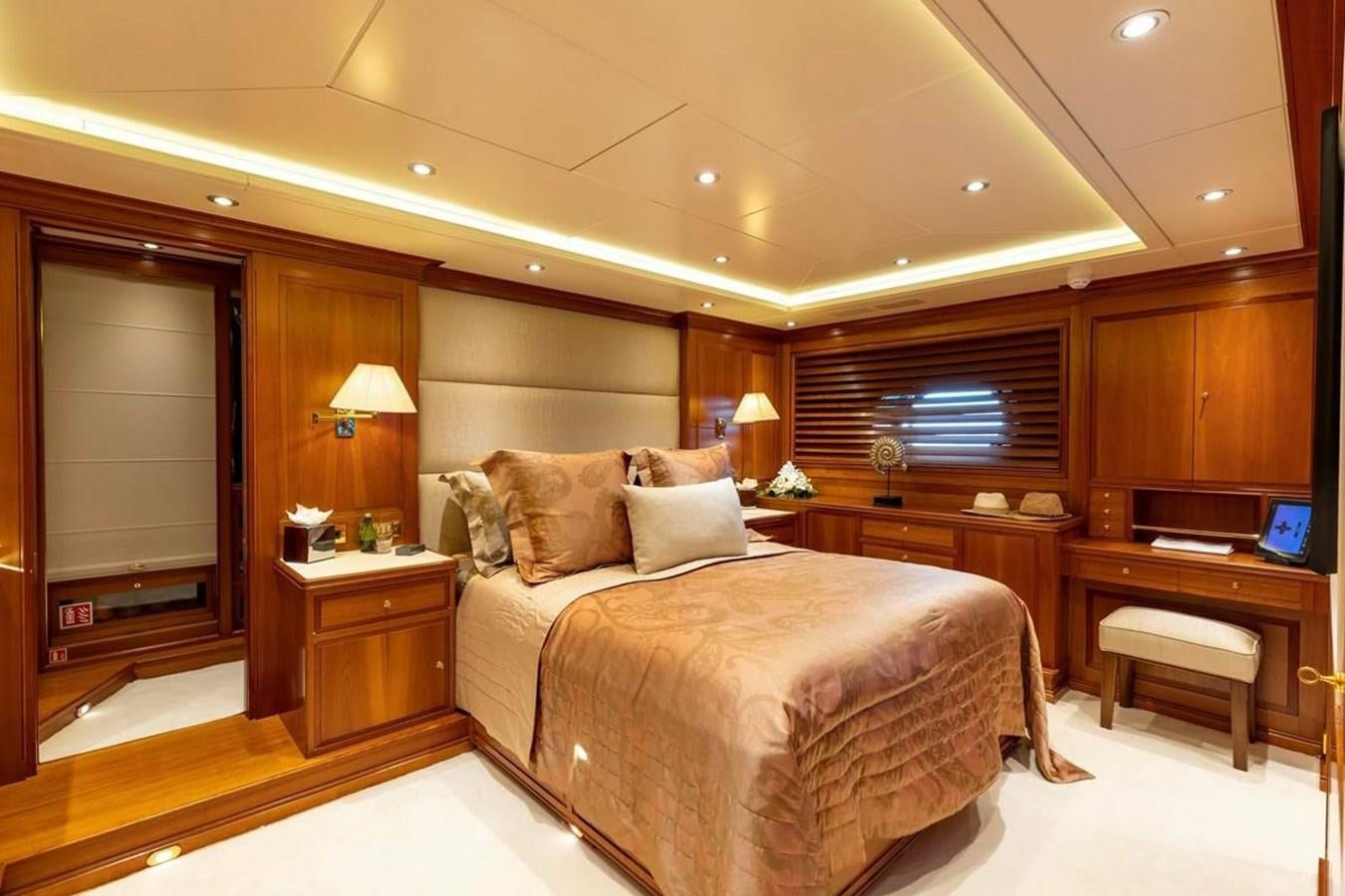 a bedroom with a large bed aboard NORFOLK STAR Yacht for Charter