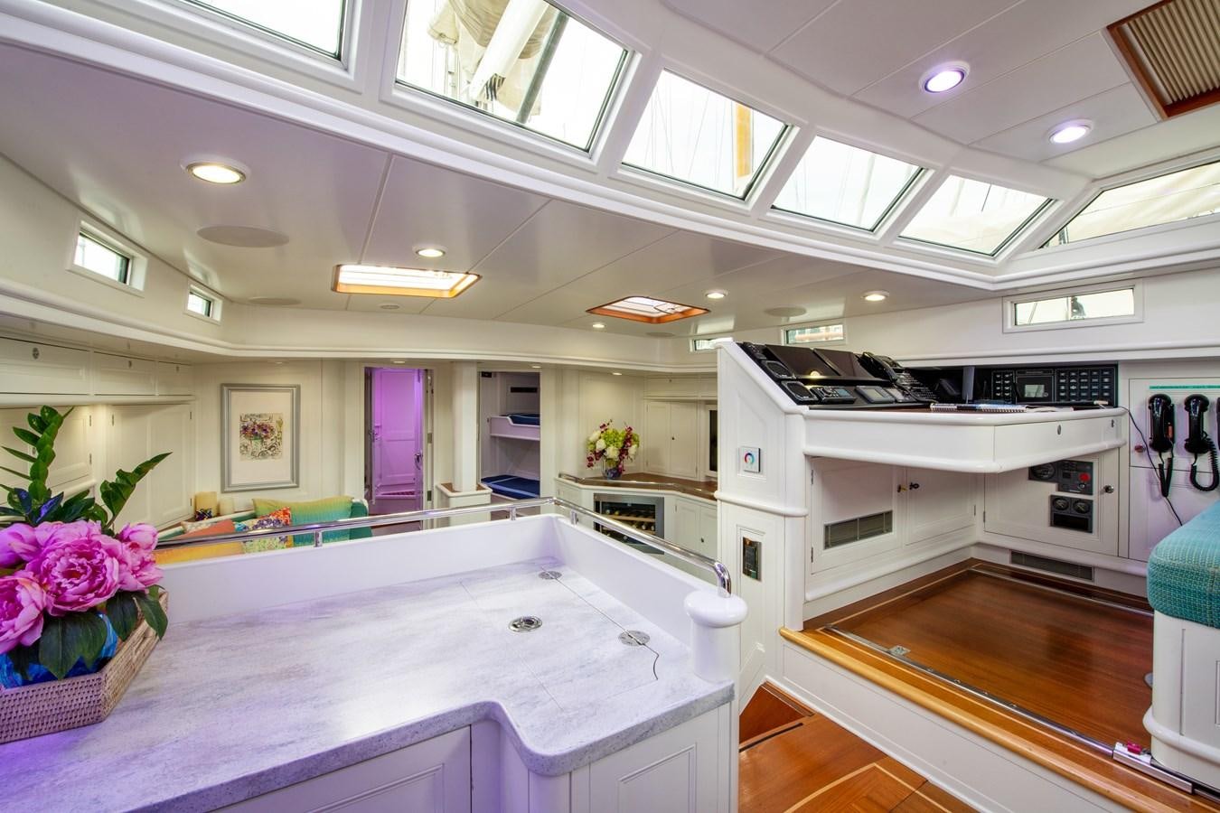 a kitchen with a countertop aboard AMOENITAS Yacht for Sale