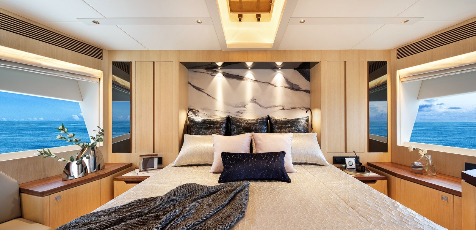 a large bed in a room aboard FD80 608 Yacht for Sale