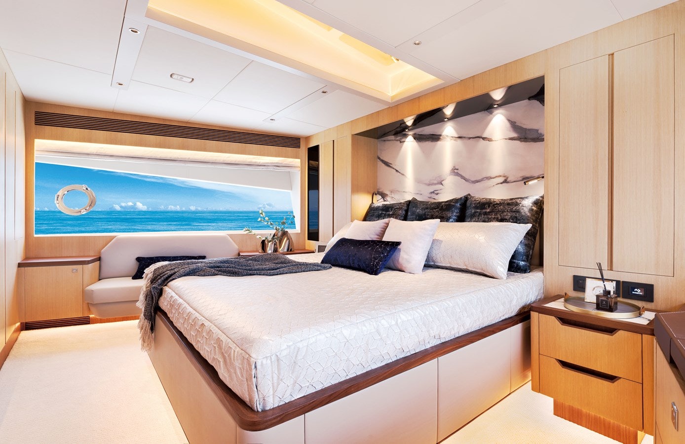 a room with a bed and a television aboard FD80 608 Yacht for Sale