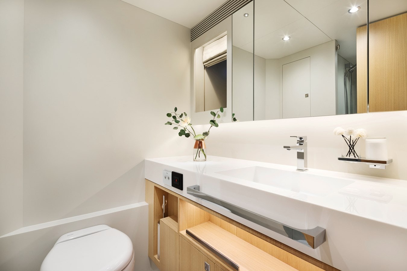 a bathroom with a large mirror aboard FD80 608 Yacht for Sale