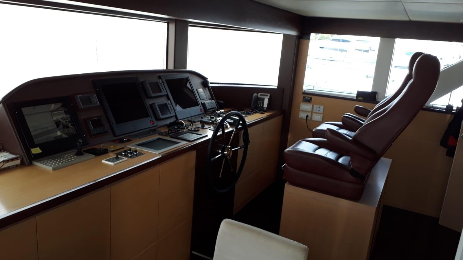 a room with a desk and chairs aboard MR. GU Yacht for Sale