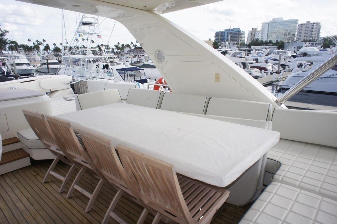 a white boat with chairs on a deck aboard CASPIAN Yacht for Sale