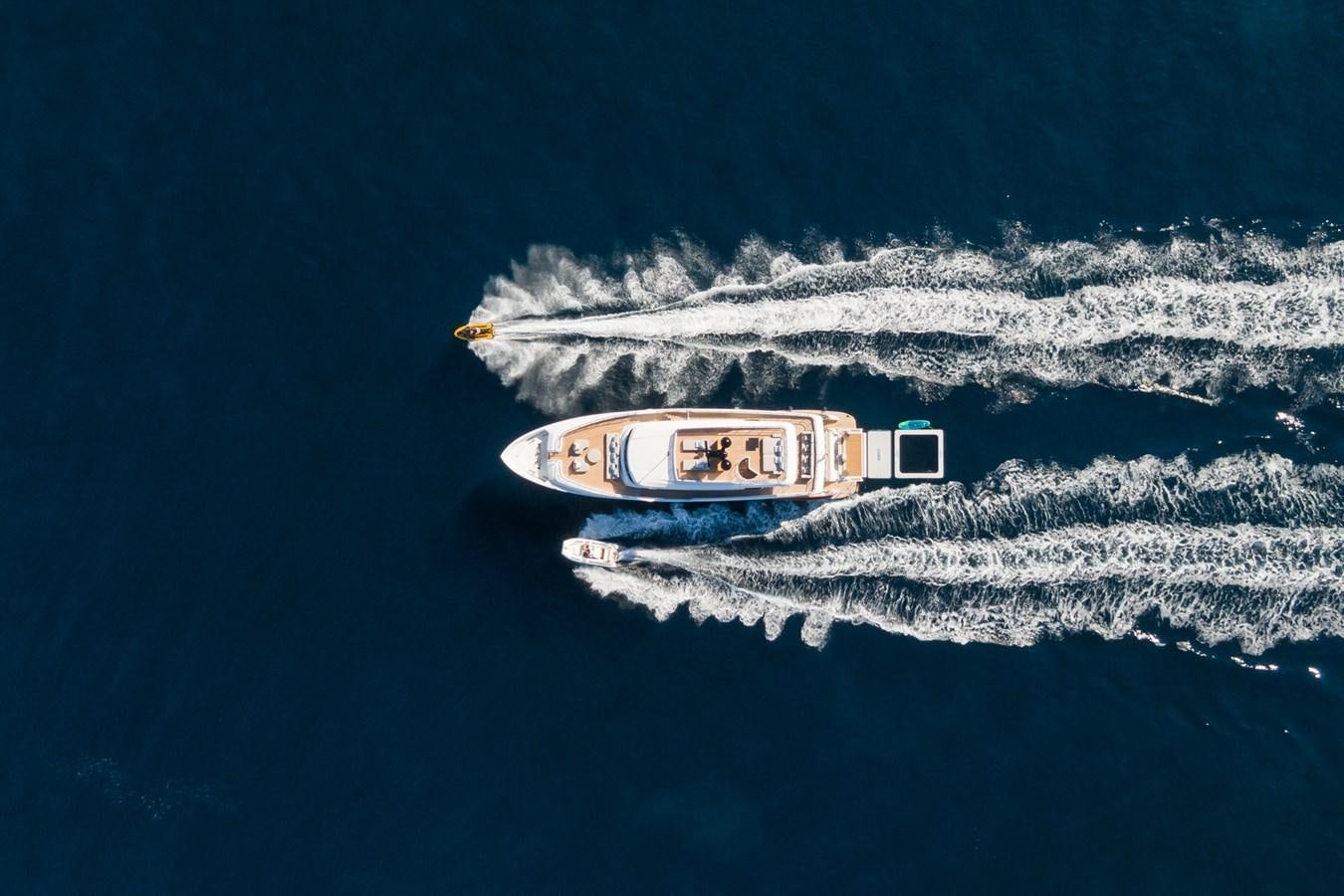 a small boat in the water aboard MRS L Yacht for Sale