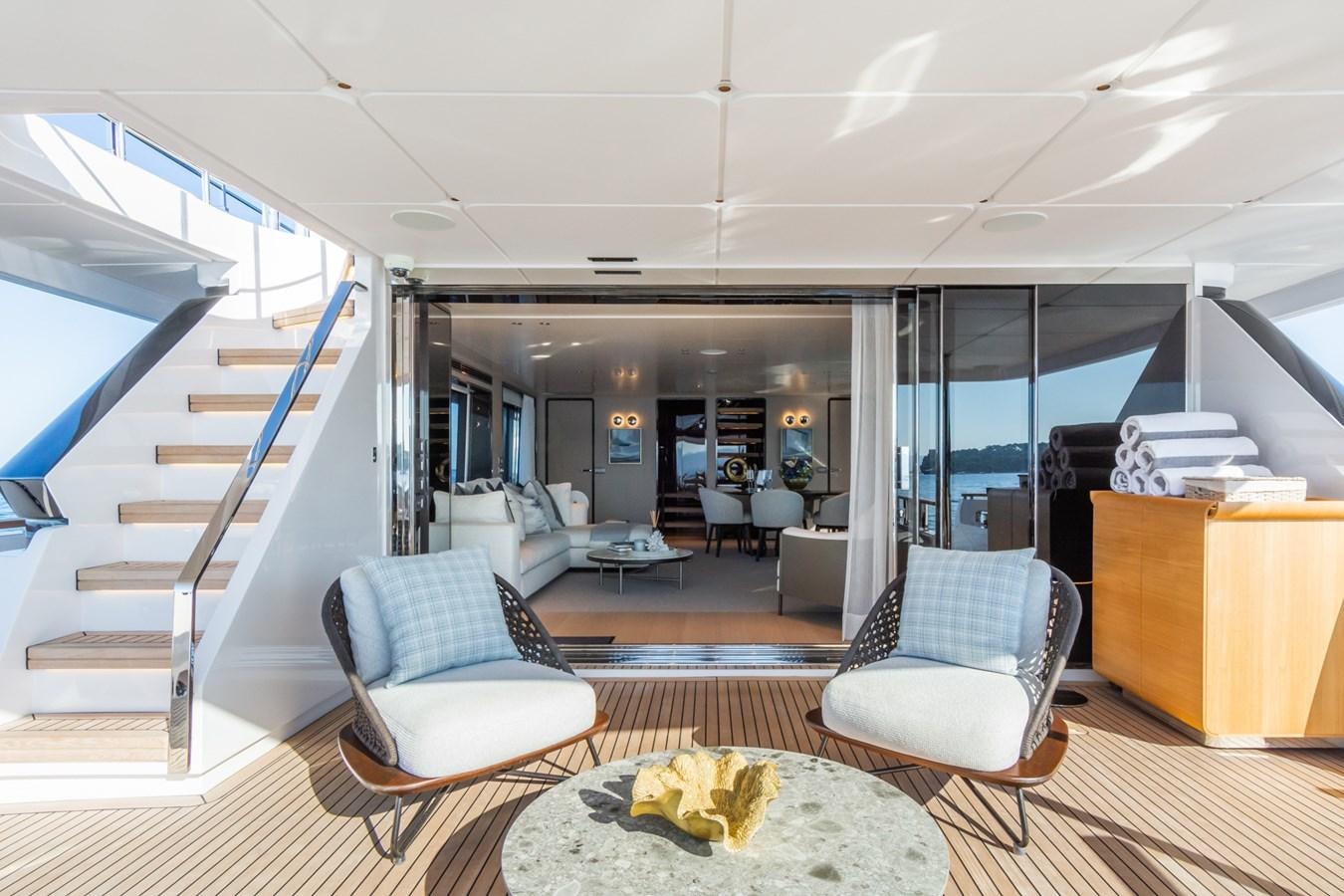 a modern looking living room aboard MRS L Yacht for Sale