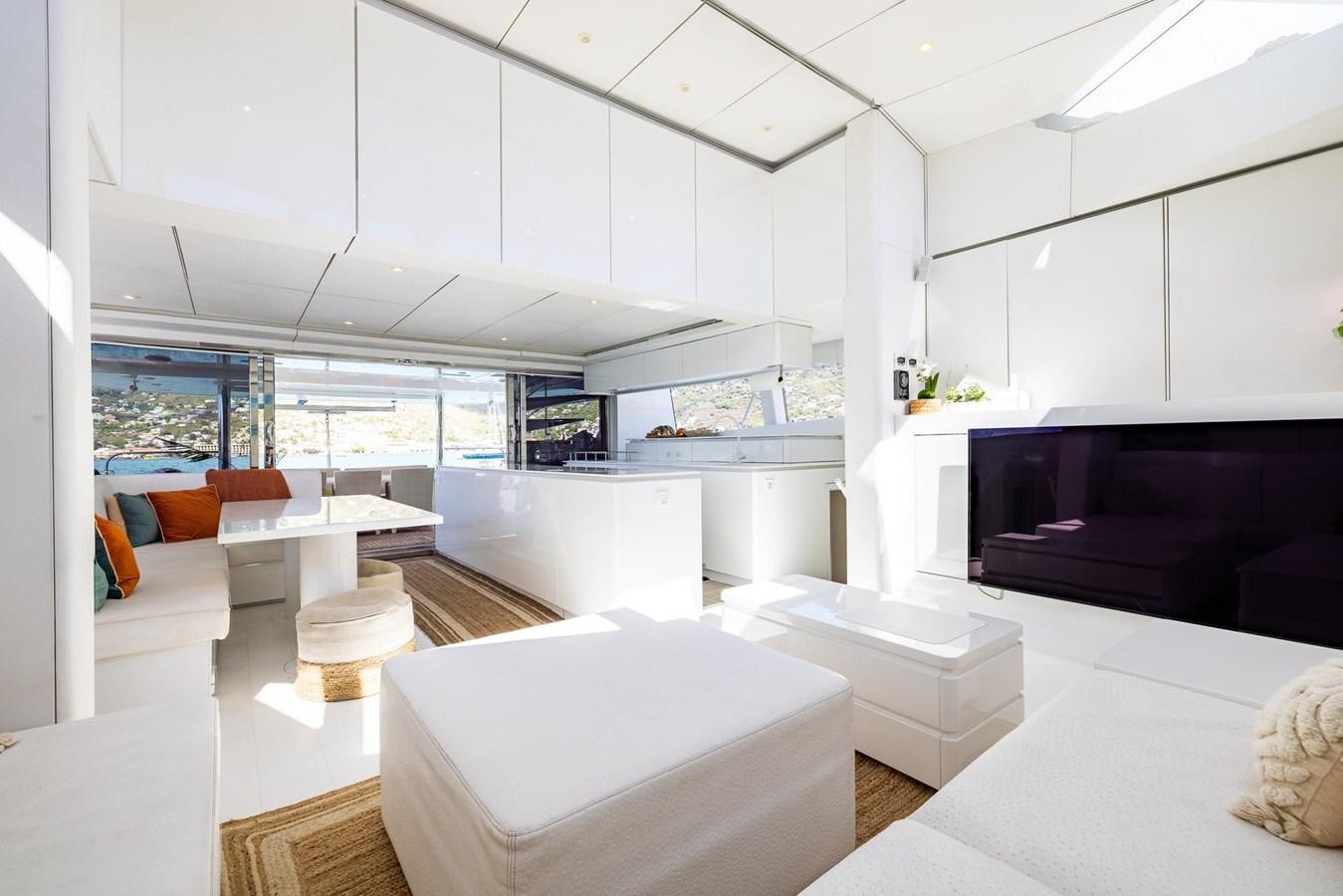 a modern looking living room aboard VALHALLA Yacht for Sale
