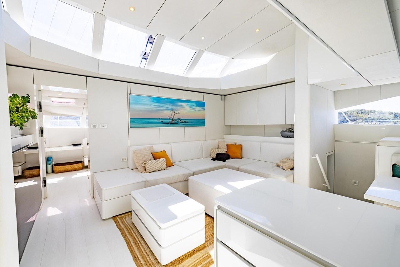 a modern looking living room aboard VALHALLA Yacht for Sale