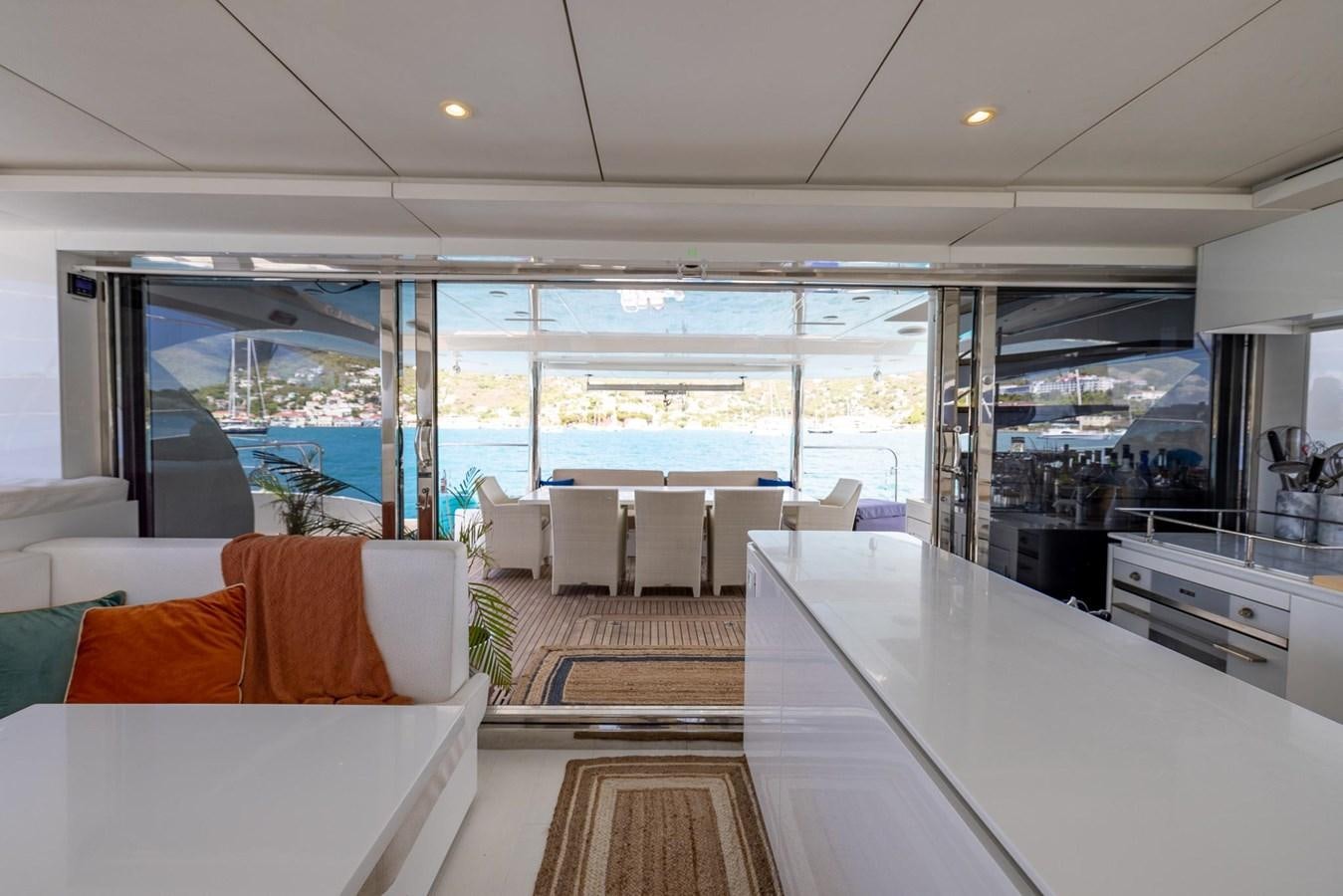 a modern looking living room aboard VALHALLA Yacht for Sale