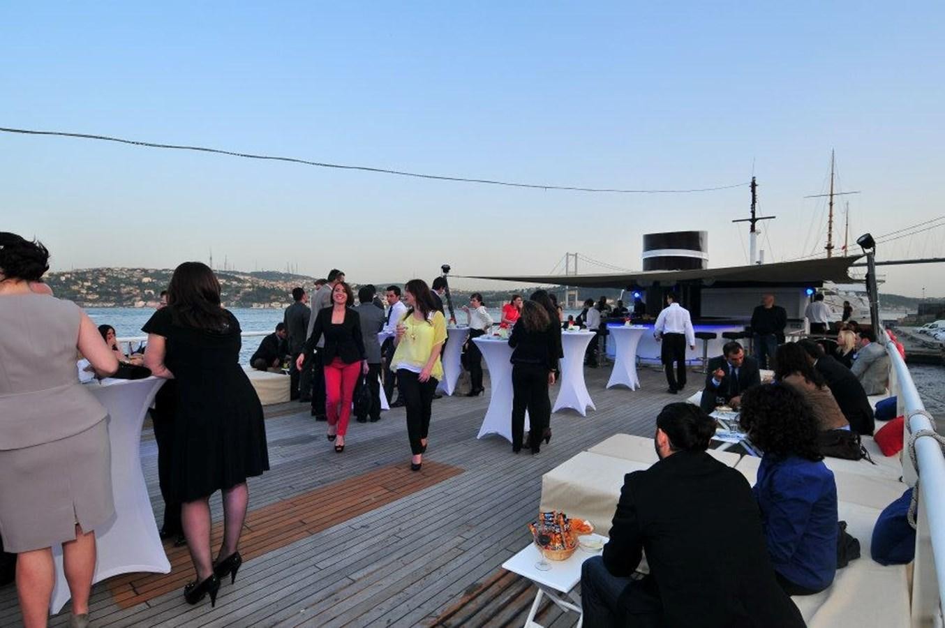 a group of people walking on a dock aboard 2011 CUSTOM PASSENGER CRUISE SHIP Yacht for Sale