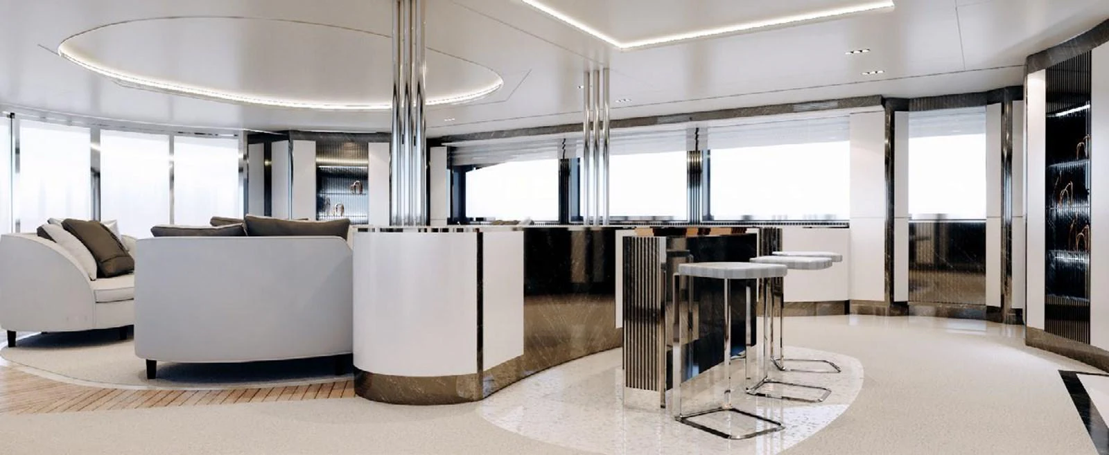 a room with a couch and a table and a lamp aboard PROJECT MIRAGE 402 Yacht for Sale