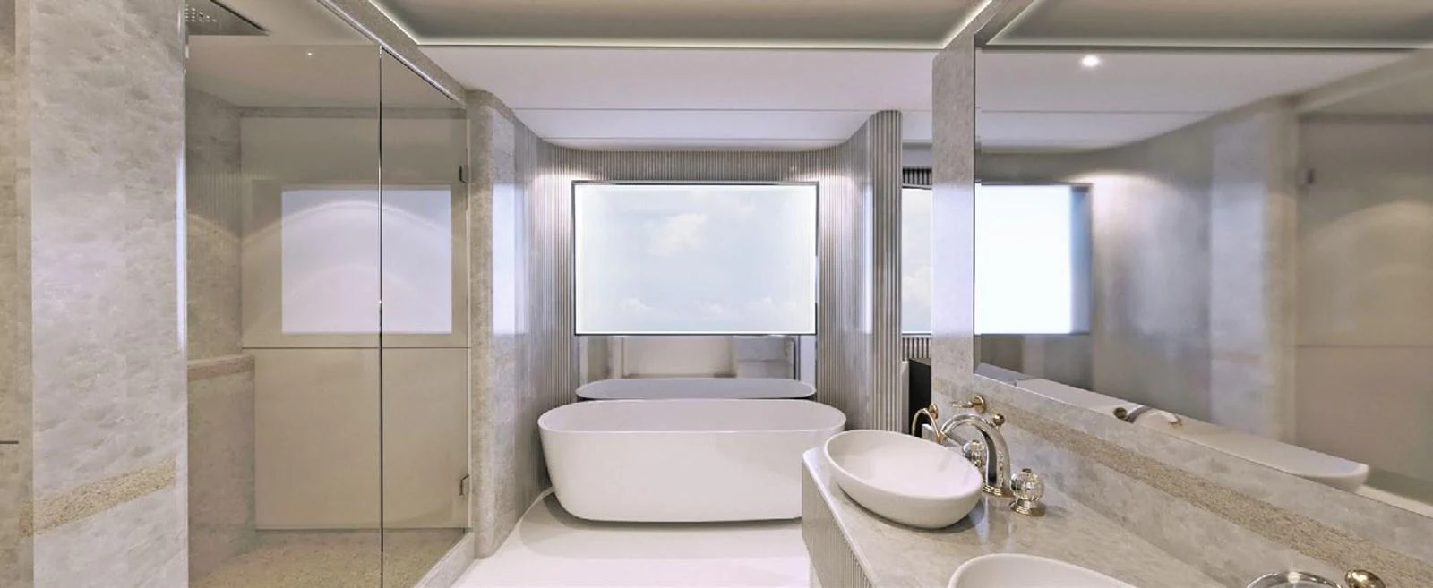 a bathroom with a tub sink and a shower unit aboard PROJECT MIRAGE 402 Yacht for Sale