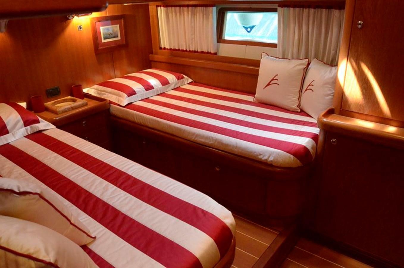 a room with beds and a window aboard STARFALL Yacht for Sale