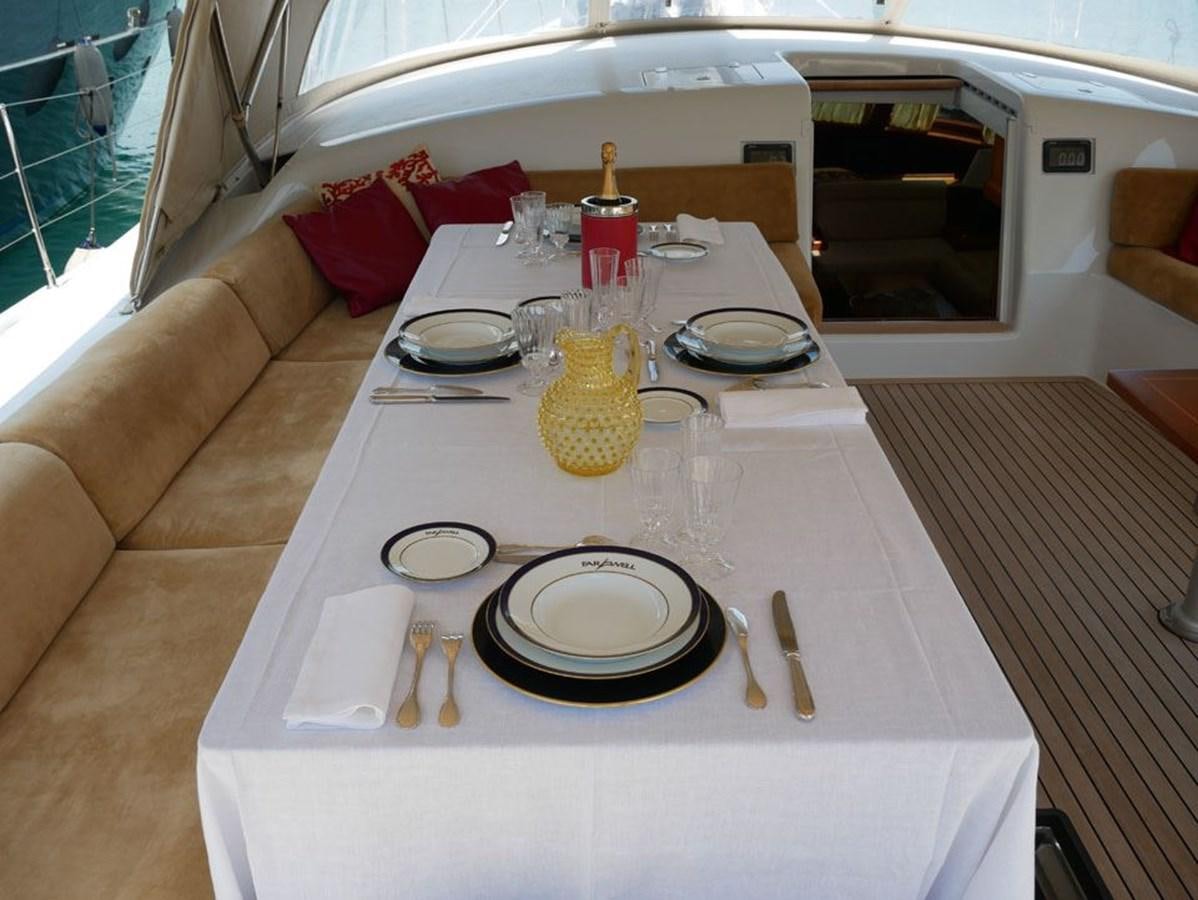 a table with plates and silverware aboard STARFALL Yacht for Sale