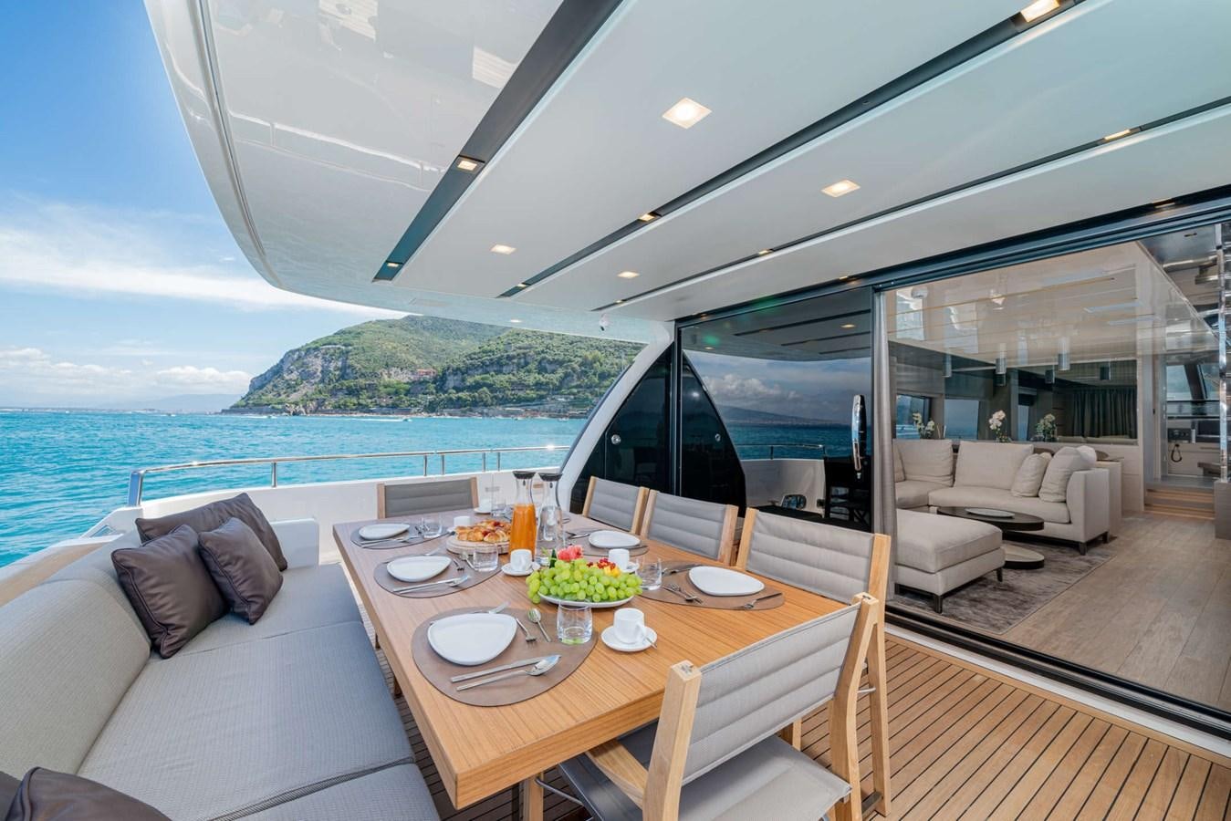 a dining table on a boat aboard LUCKY Yacht for Sale