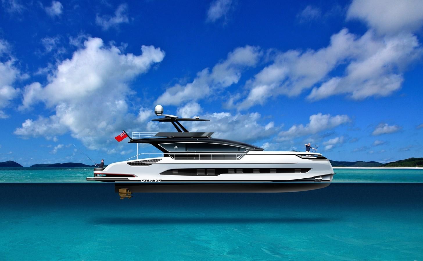 a white yacht in the water aboard DYNAMIQ GTM 90 SPORTFISHER Yacht for Sale