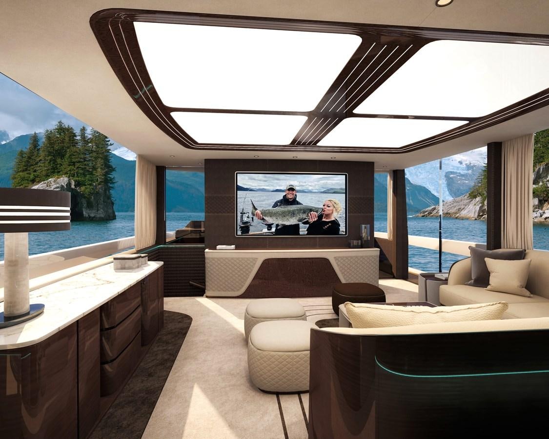 a room with a large screen aboard DYNAMIQ GTM 90 SPORTFISHER Yacht for Sale