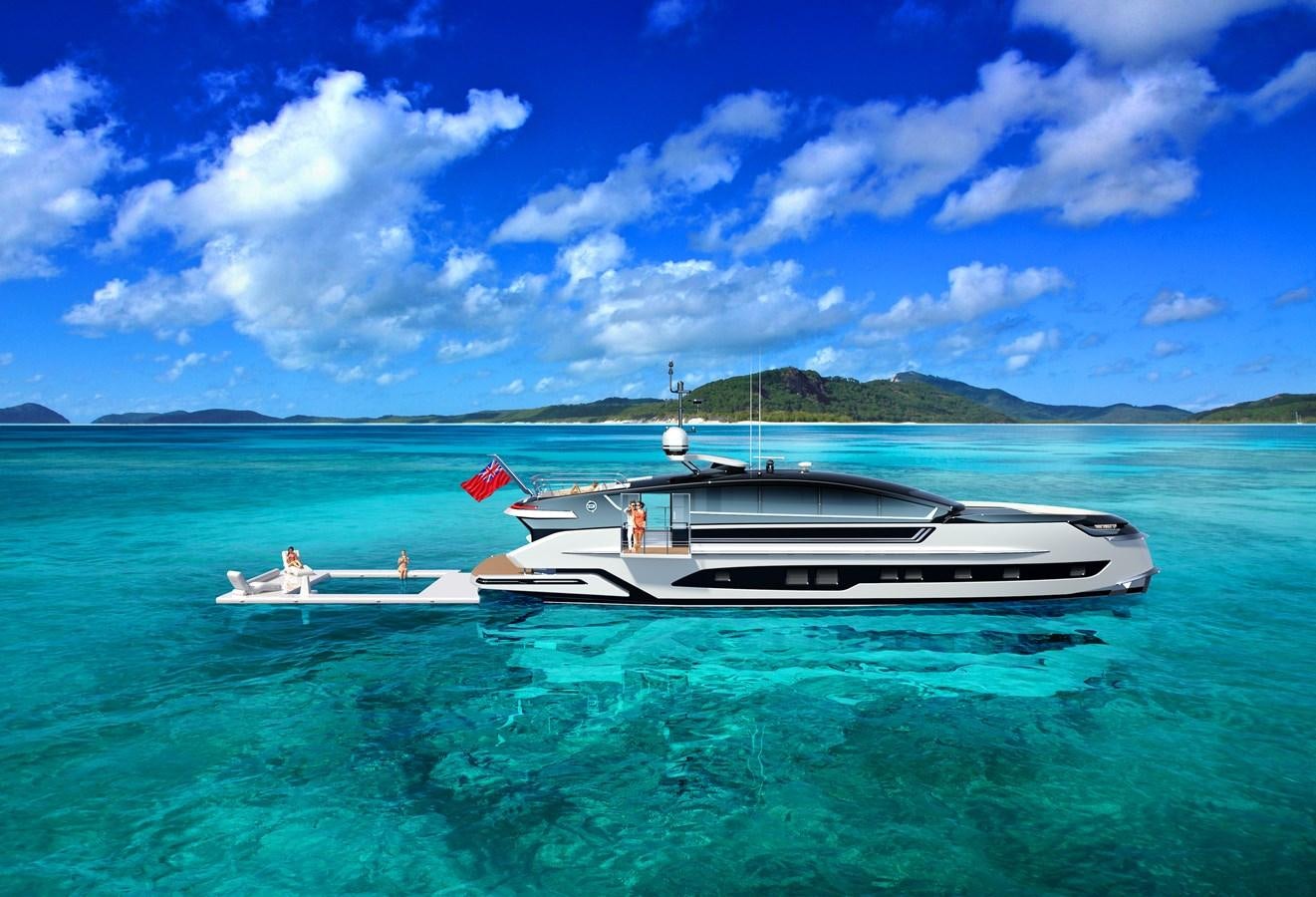 a boat in the water aboard DYNAMIQ GTM 90 TRANSFORMER Yacht for Sale