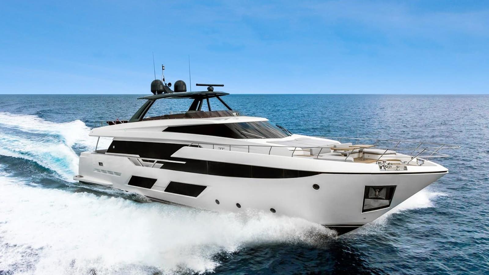 a white yacht on the water aboard FERRETTI YACHTS 920 HT  Yacht for Sale