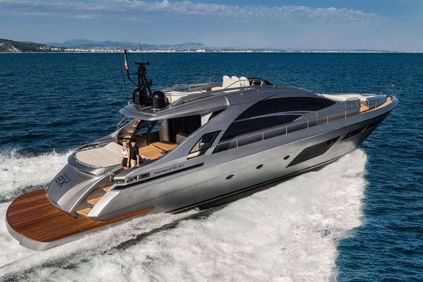 a boat on the water aboard PERSHING 8X   Yacht for Sale