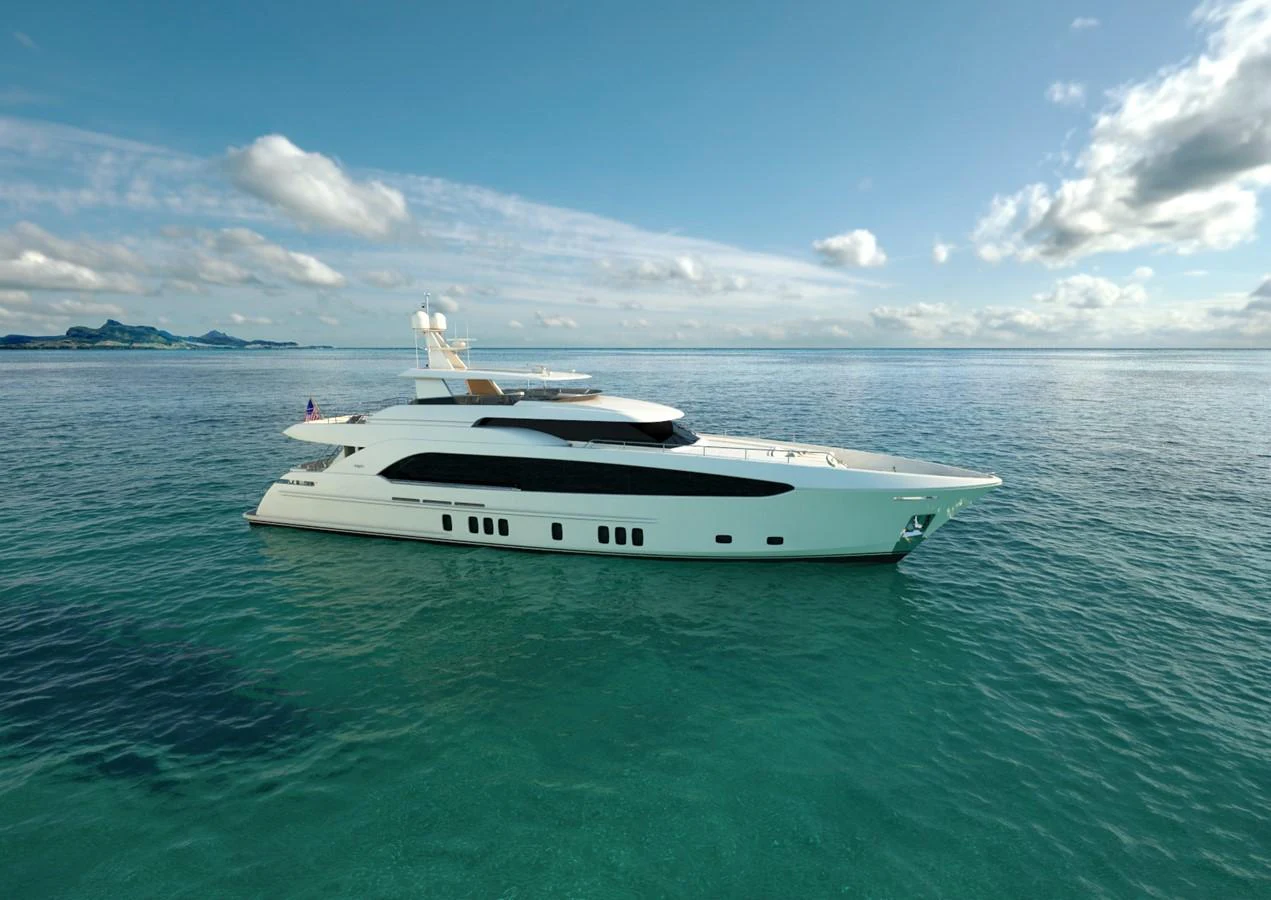 a white boat in the water aboard BURGER 120 Yacht for Sale
