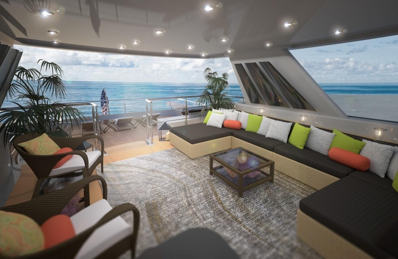 a room with a bed and a table and chairs aboard BURGER 122 RAISED PILOTHOUSE Yacht for Sale