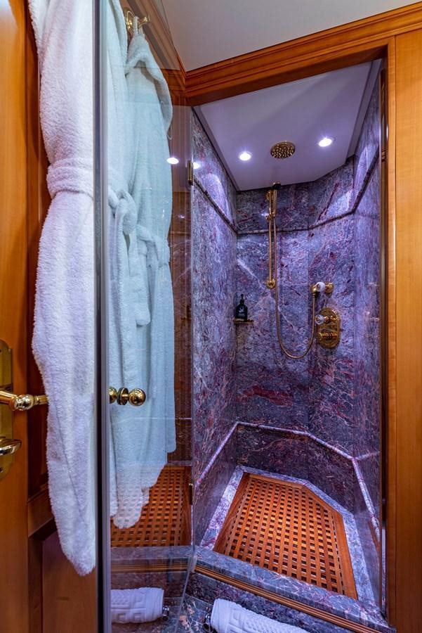 a blue door with a curtain aboard NEW STAR Yacht for Sale