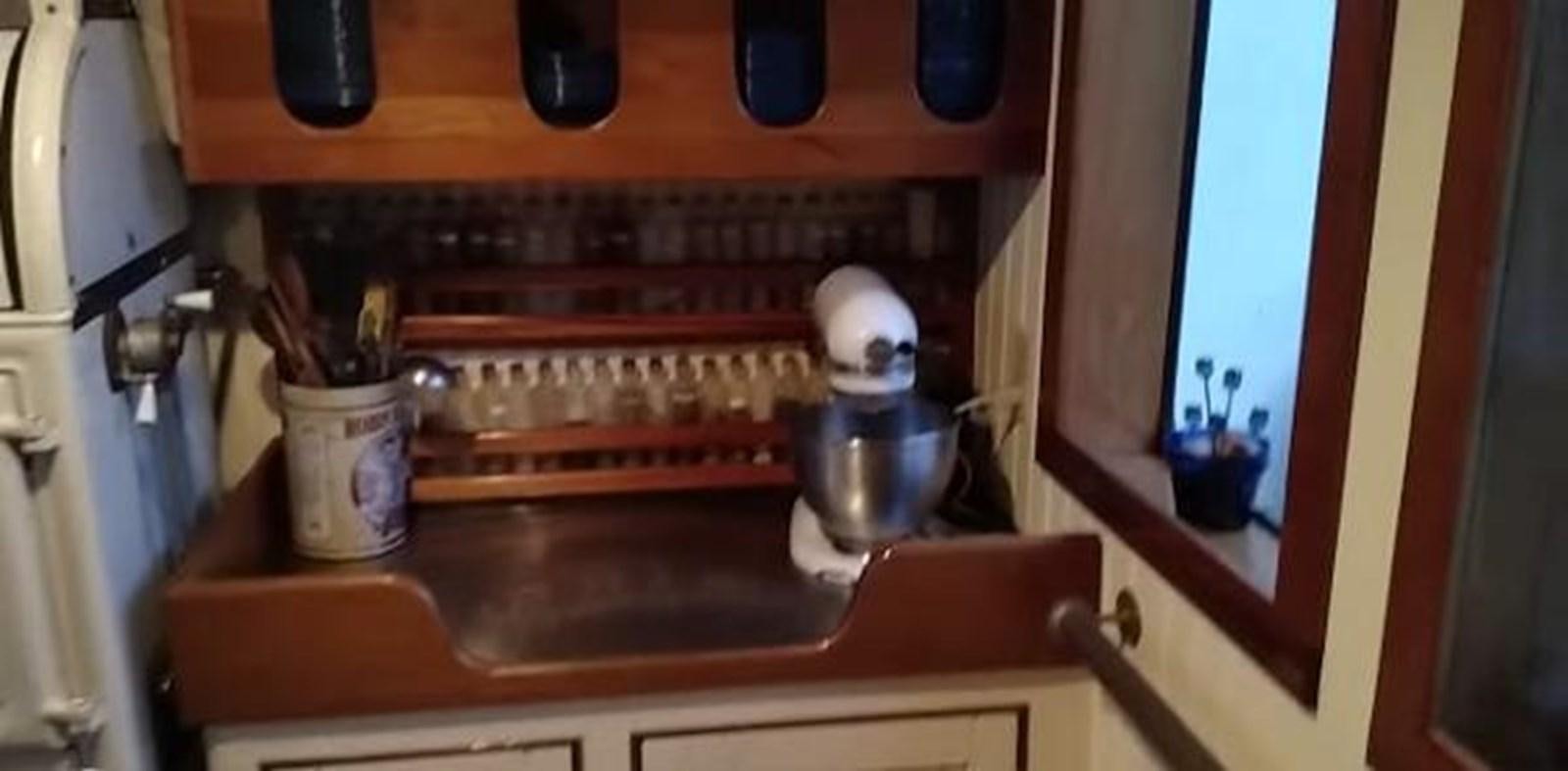 a coffee maker on a counter aboard 1963 TRAWLER DE HASS NORTH SEA, WANDERBIRD  Yacht for Sale