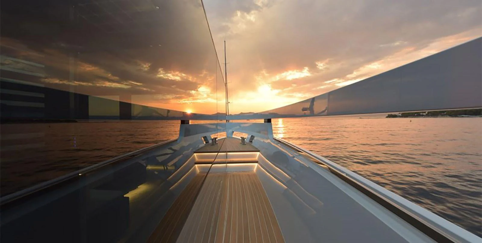 a boardwalk with a sunset aboard ARIA.S Yacht for Sale