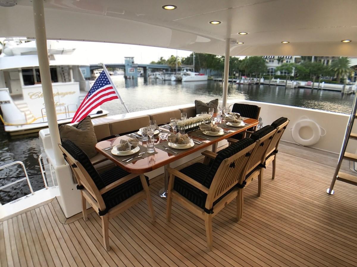 a table set for a meal aboard HARBOR LADY Yacht for Sale