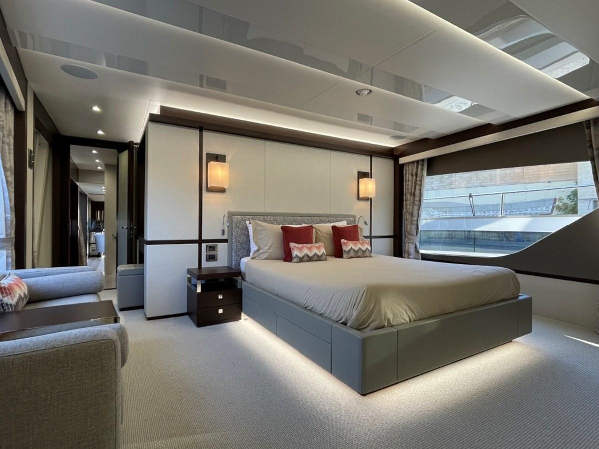 a large bed in a room aboard SUNSEEKER 95 Yacht for Sale