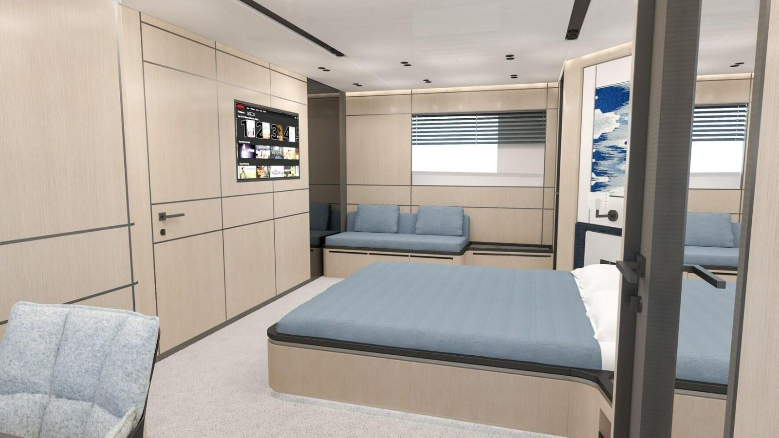 a room with a couch and a bed aboard 2022 MENGI YAY  Yacht for Sale
