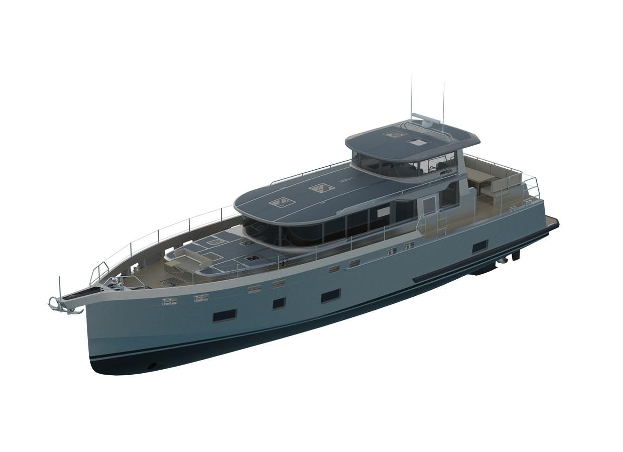 a model of a boat aboard ARKSEN 65 Yacht for Sale
