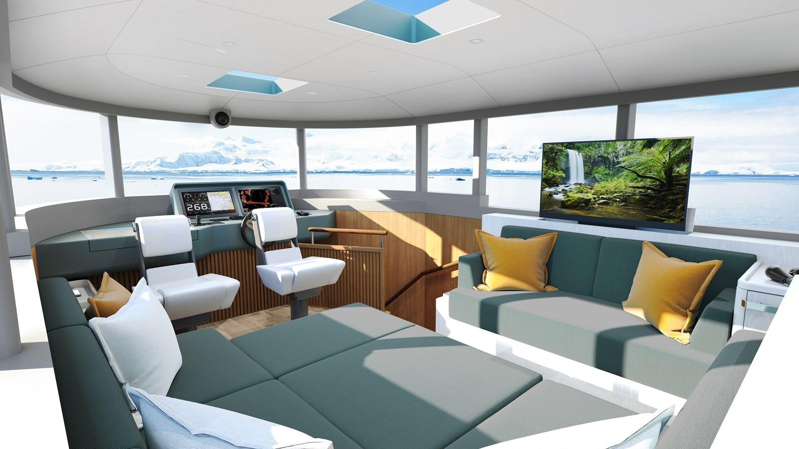 inside of a room with a large window and a large open window aboard ARKSEN 65 Yacht for Sale
