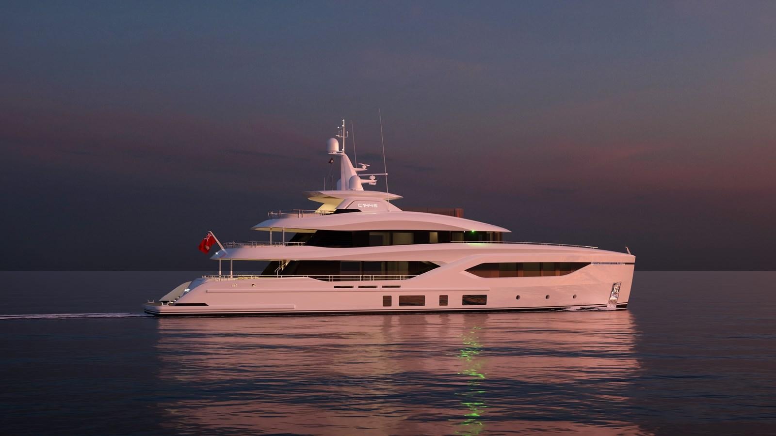 a white yacht on water aboard CONRAD C144S HULL #4 Yacht for Sale