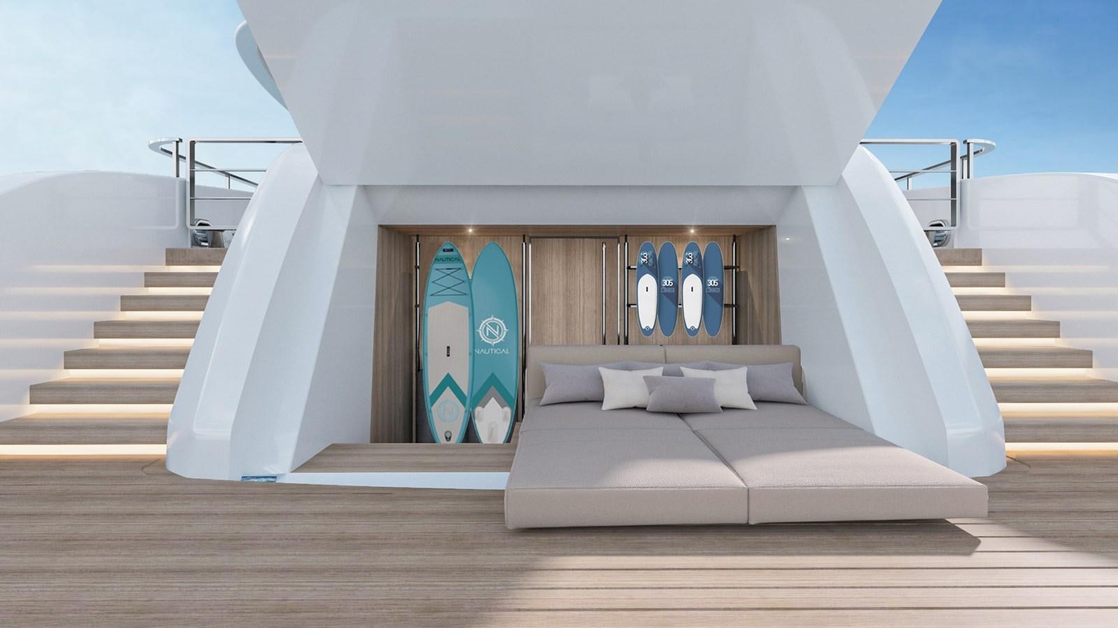 a white house with a blue door aboard CONRAD C144S HULL #4 Yacht for Sale