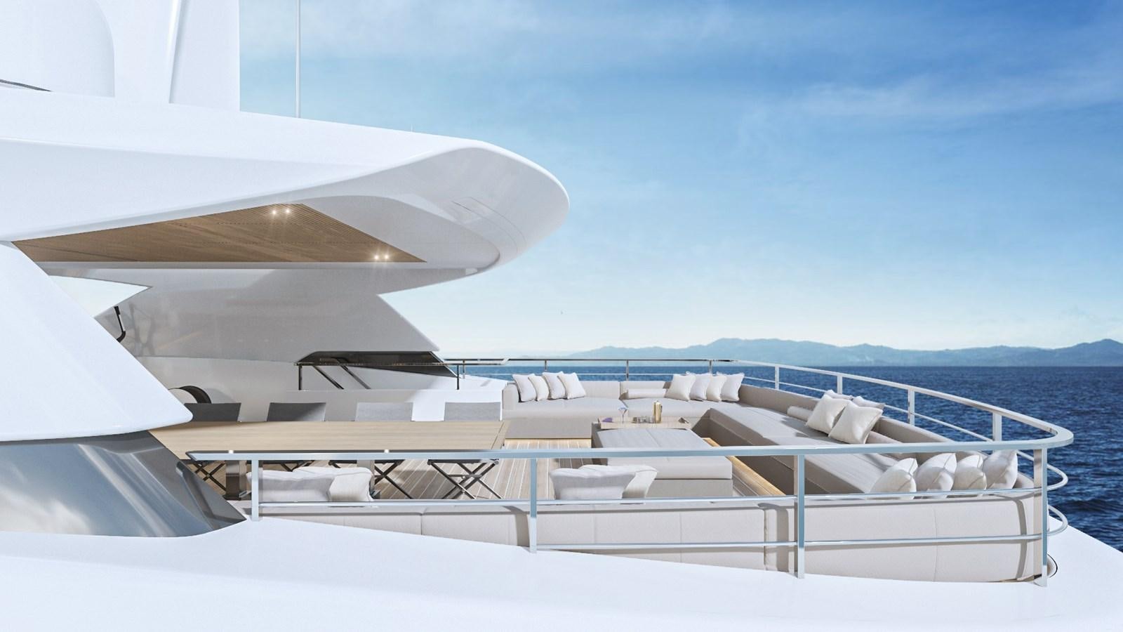 a large white boat on a body of water aboard CONRAD C144S HULL #4 Yacht for Sale