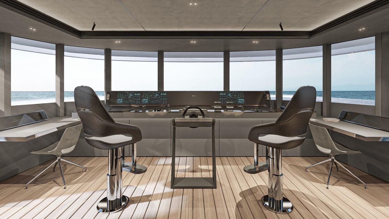 a room with chairs and tables aboard CONRAD C144S HULL #4 Yacht for Sale