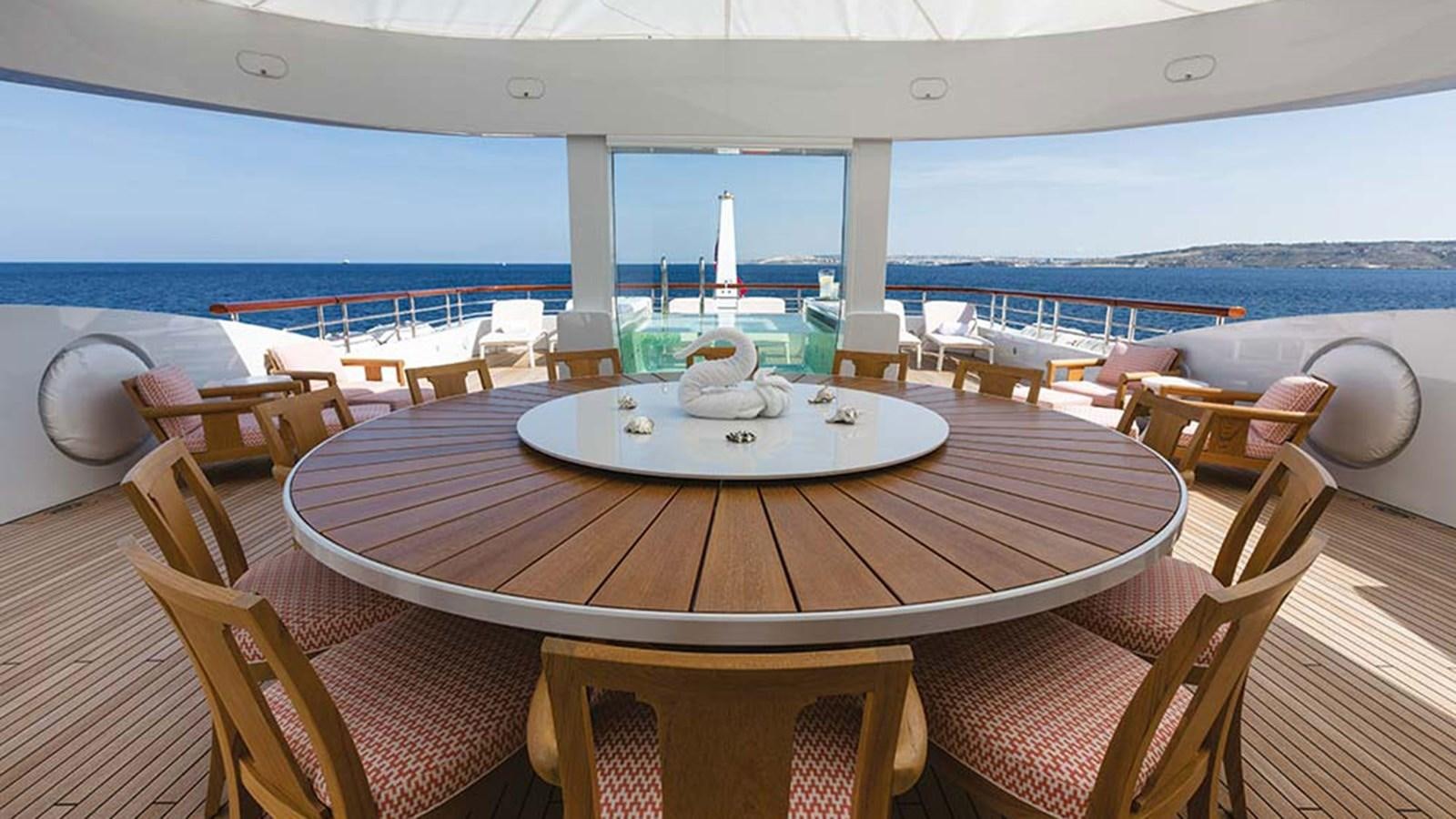 a table with chairs on it aboard SEAKID II Yacht for Sale