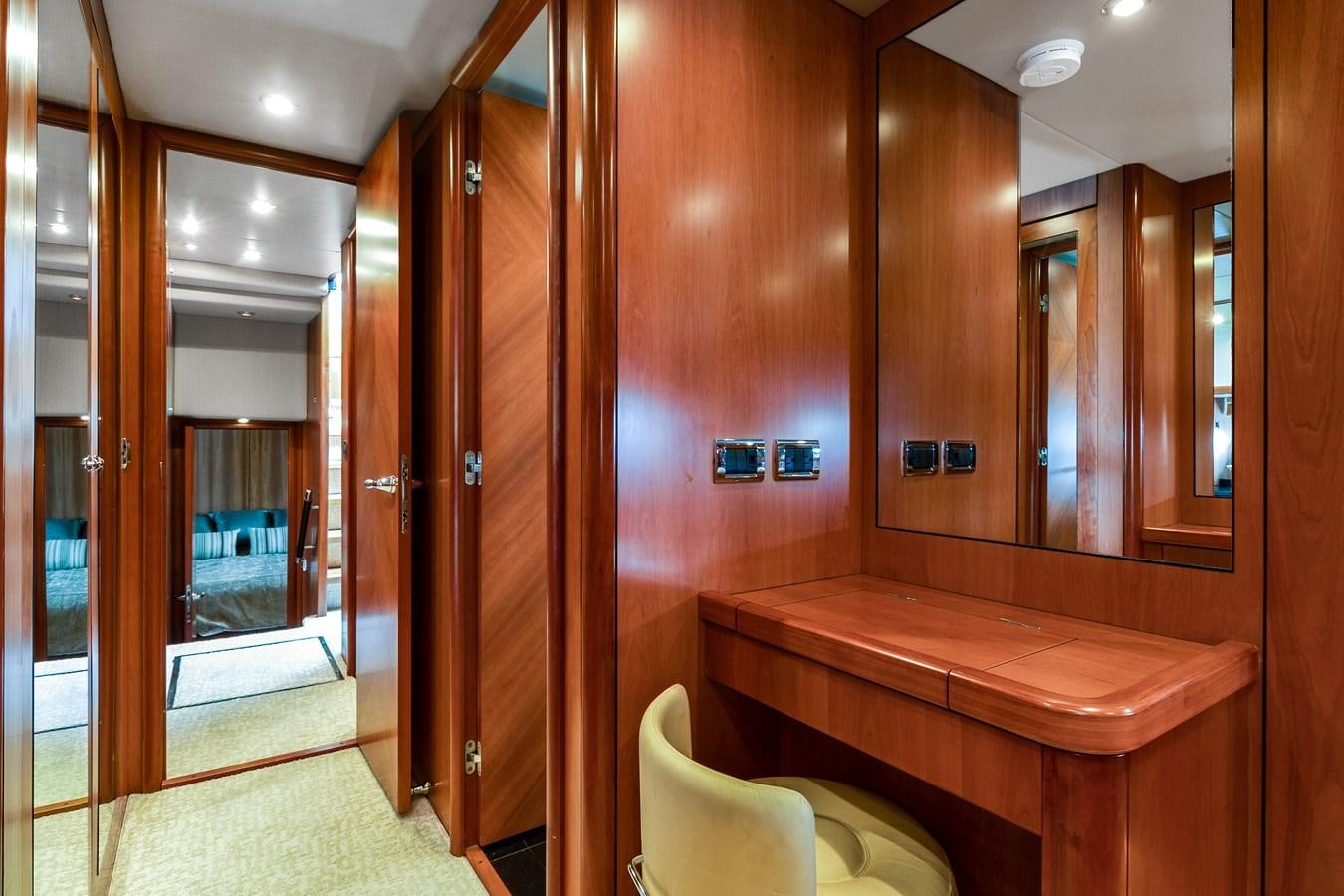 a bathroom with a countertop sink and a mirror aboard HER WAY Yacht for Sale