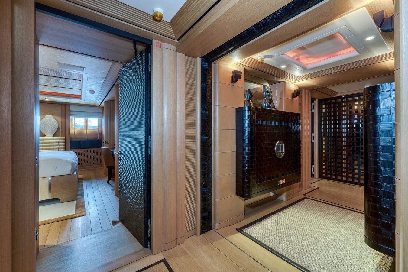 a room with a large glass door aboard KOGO Yacht for Sale