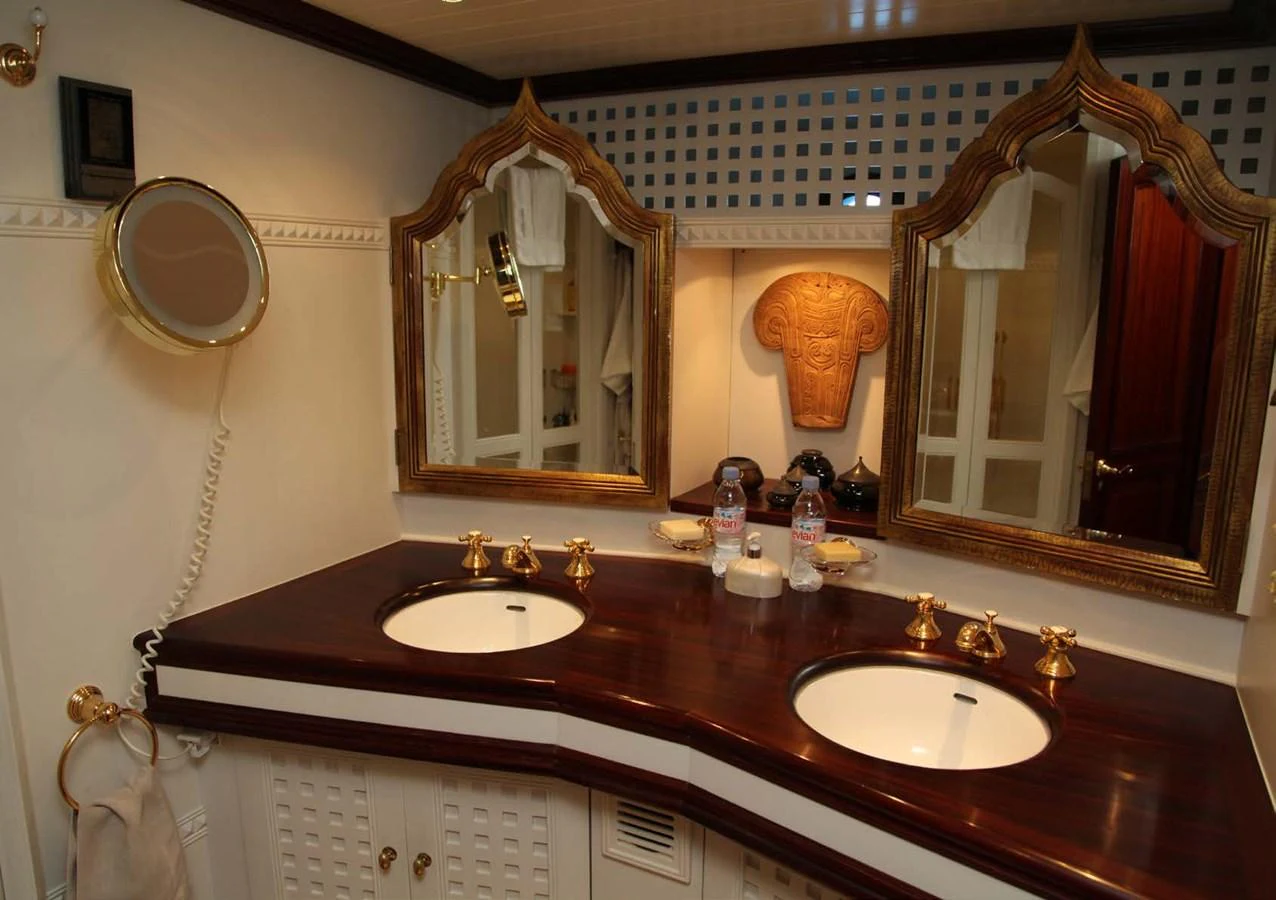 a bathroom with two sinks aboard SHENANDOAH OF SARK Yacht for Charter
