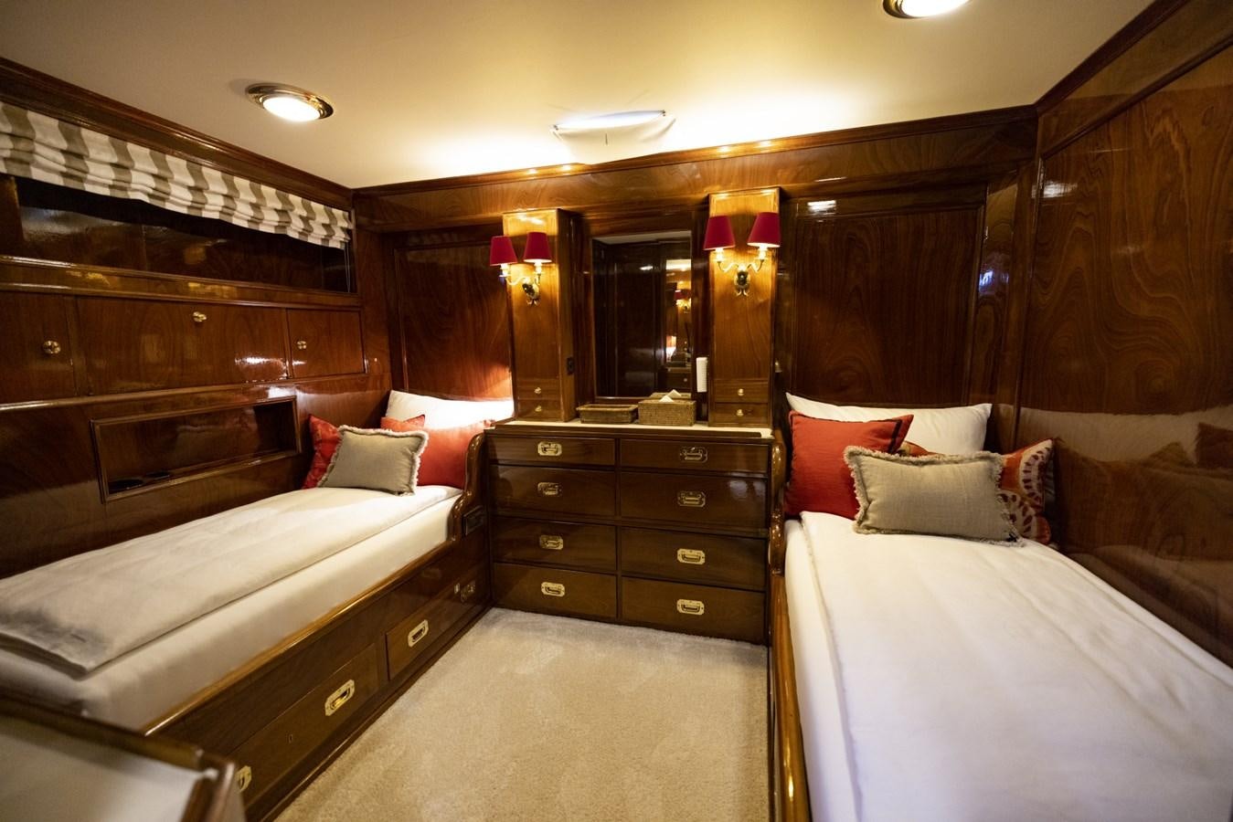 a room with two beds aboard FRANCESCO PETRARCA Yacht for Sale