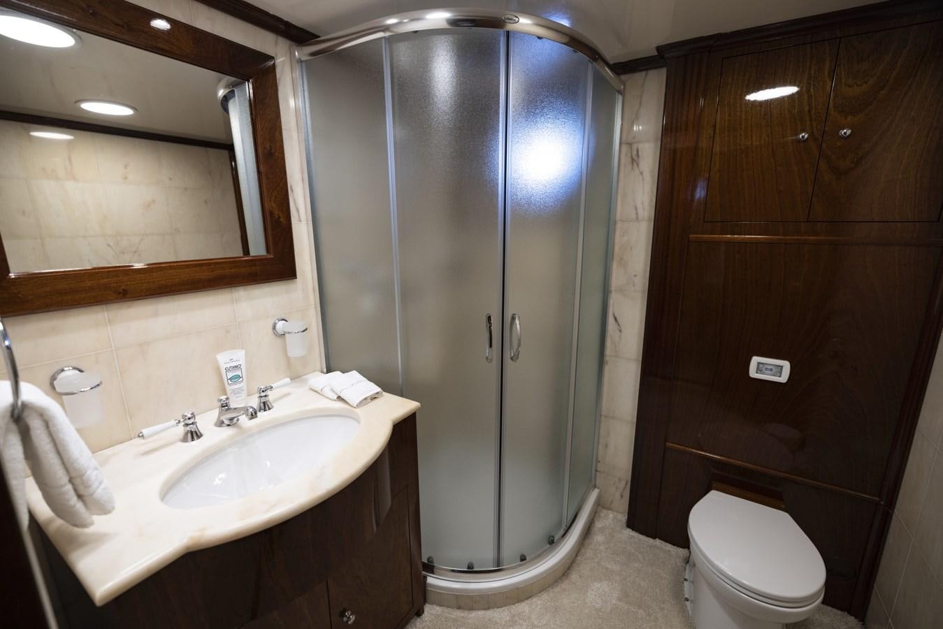 a bathroom with a glass shower aboard FRANCESCO PETRARCA Yacht for Sale
