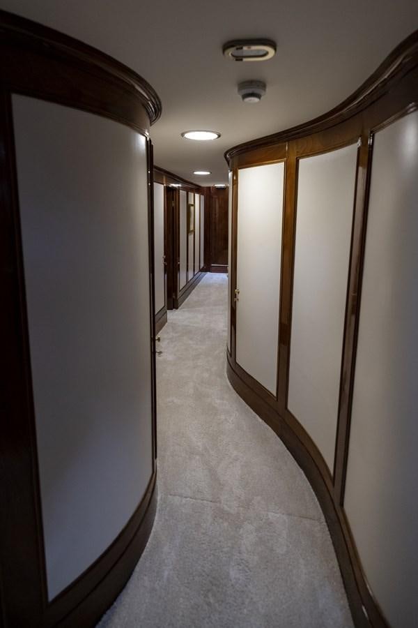a hallway with a wood ceiling aboard FRANCESCO PETRARCA Yacht for Sale