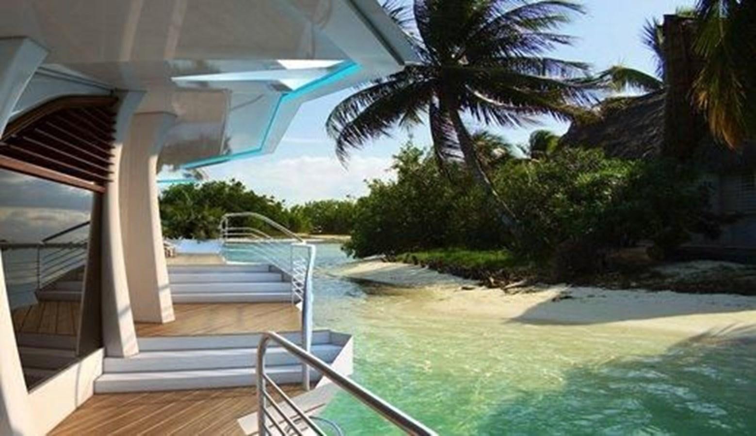 a pool with a deck and trees aboard 2020 ORION ORSOS ISLAND Yacht for Sale