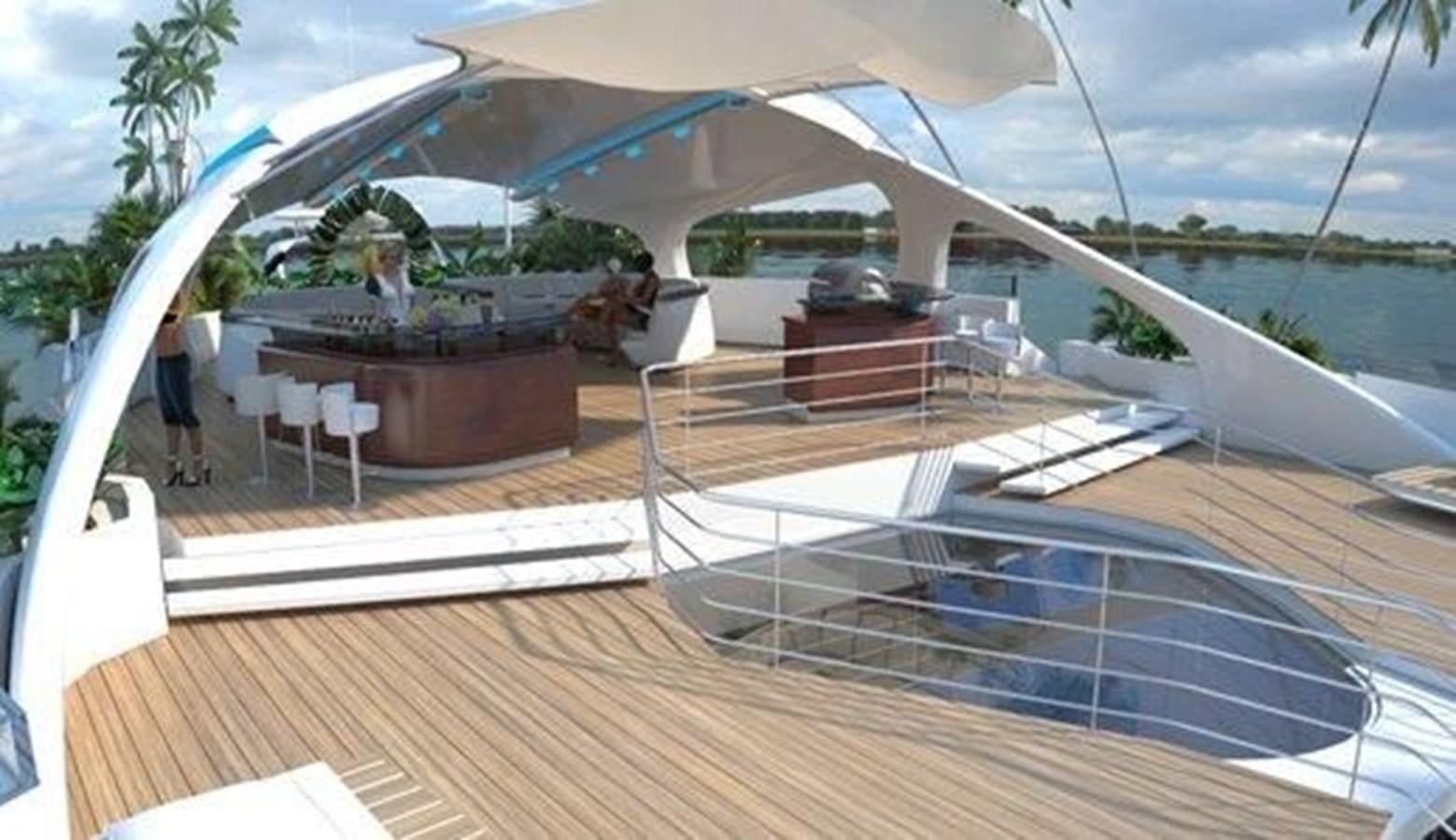 a deck with a pool and a deck with chairs and tables aboard 2020 ORION ORSOS ISLAND Yacht for Sale
