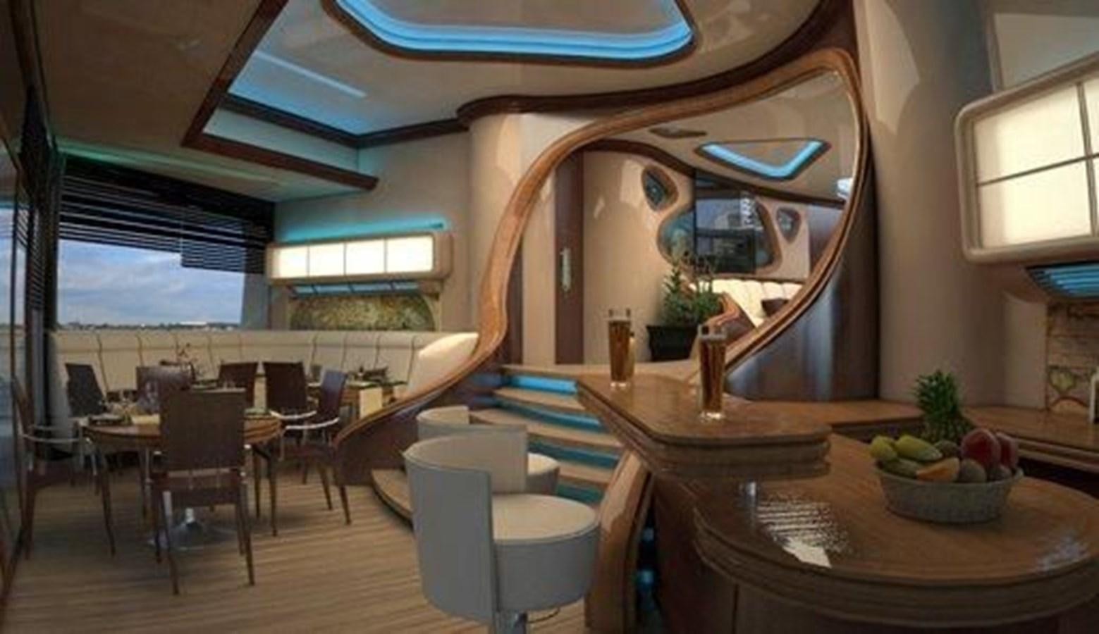 a room with tables and chairs aboard 2020 ORION ORSOS ISLAND Yacht for Sale